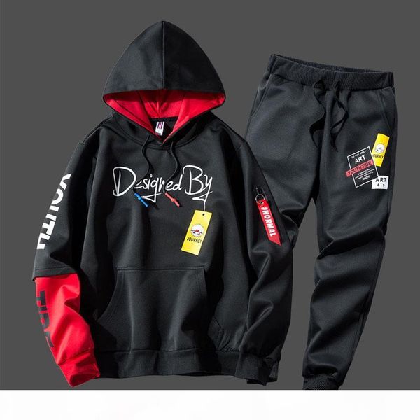 

tracksuit men fashion print hoodie sweatpants teengers sport suits student casual outfit style sweatsuits autumn jogging men set, Gray