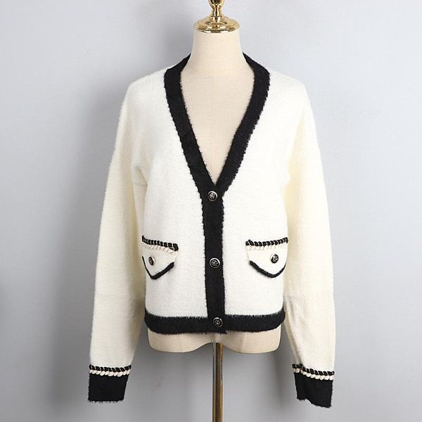 

women's knits & tees fashion lazy style oversize sweater cardigan autumn winter clothes 2021 long-sleeved v-neck knitted j, White