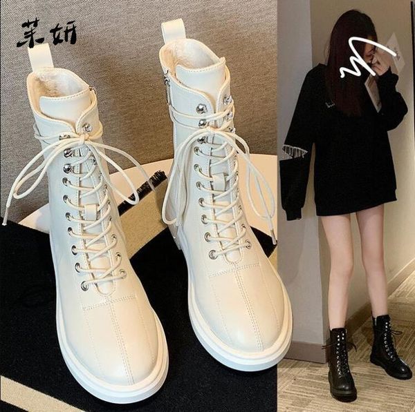 

boots ankle women shoes woman flat pu winter 2021 short fur warm comfortable x386, Black