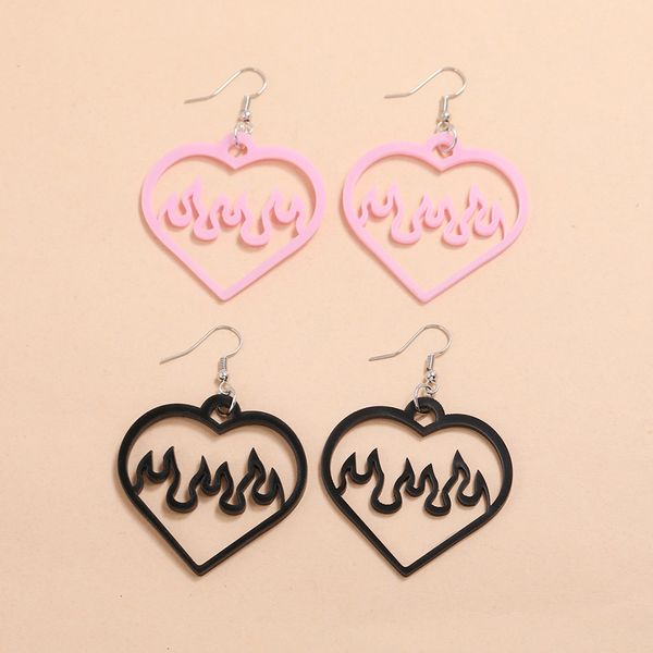 

peach heart drop dangle earring for women pink black acrylic trendy jewelry cute grils accessories, Silver