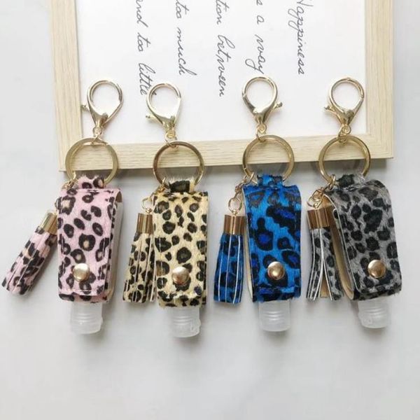 

leopard sanitizer keychain pu leather sanitizer bottle holder tassels keychain plastic travel bottle carrier container girl gift 4 style6206, Blue