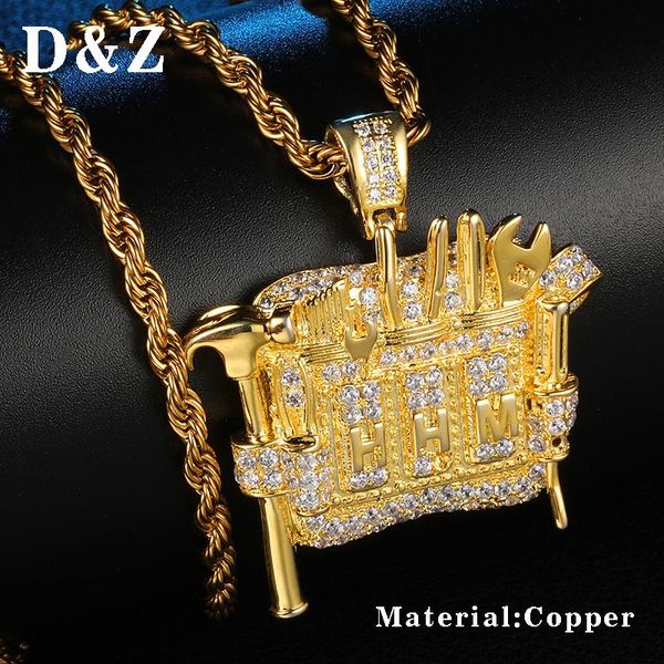 

pendant necklaces d&z micro paved cubic zircon mechanic tool box necklace for men iced out jewelry boy gift, Silver