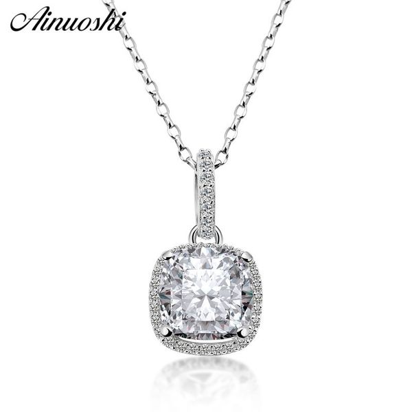 

ainuoshi luxury cushion cut halo necklace lover 4 prongs 925 sterling silver women engagement party lady necklace gifts jewelry y200107