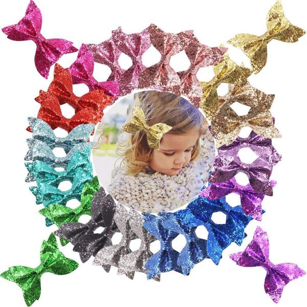 

30pcs 4inch hair bows clips sparkly glitter pigtail hair bows alligator hair clips for baby girls toddlers kids children teens i y200710, Slivery;white