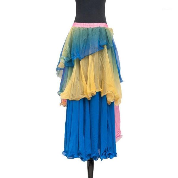 

women belly dance wear ruffles long maxi skirts belly dance costume 3 layers dancing skirt clothing-60501, Black;red