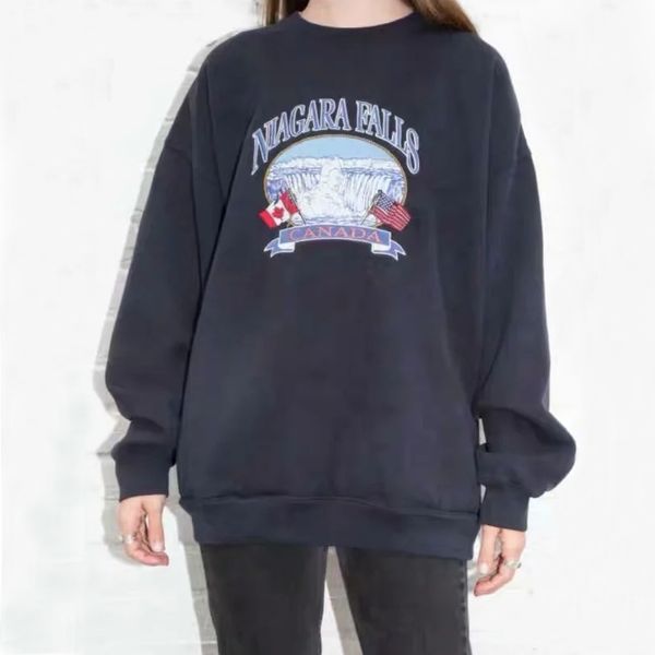 

women embroidery oversized sweatshirt long sleeve embroidery pullover 201030, Black