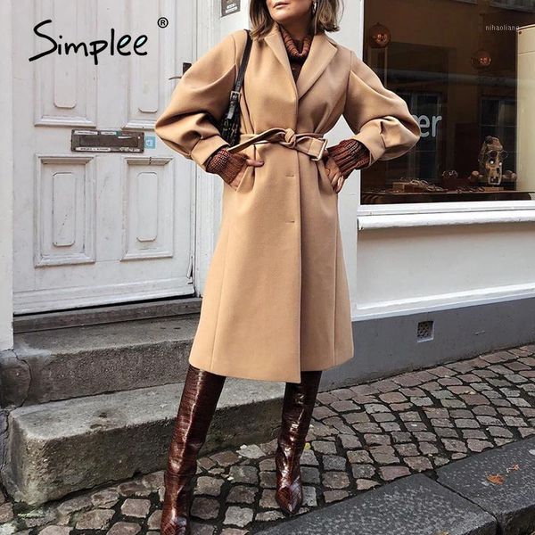 

women's wool & blends simplee fashion trend camel womens coat british style long lace up warm jacket high street winter outdoor 20211, Black
