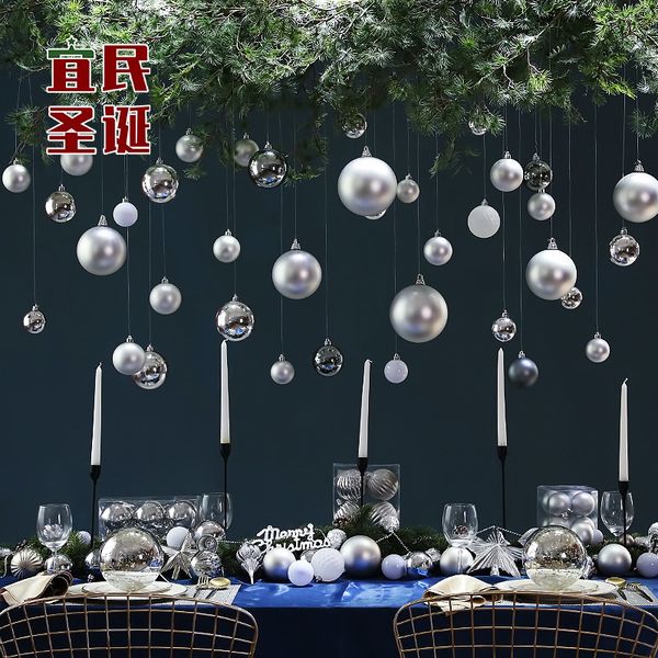 

2021 latest matte tree taiwan 3-15cm christmas silver light ball decoration scene layout new