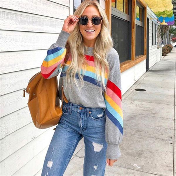 

women's sweaters color striped knitted women 2021 casual autumn winter sweater loose o-neck female harajuku pullovers1, White;black