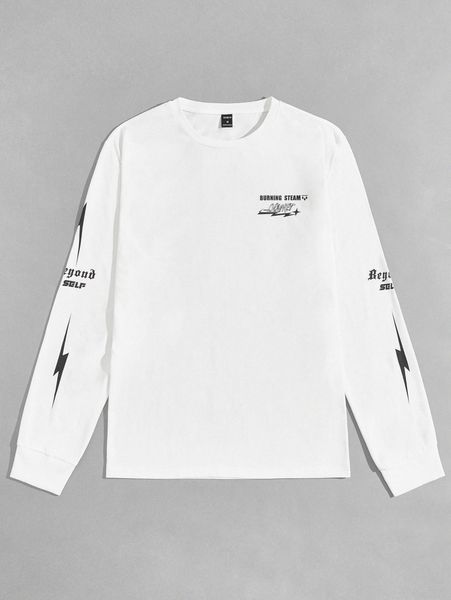 

men letter & lightning print tee 98yh#, White;black