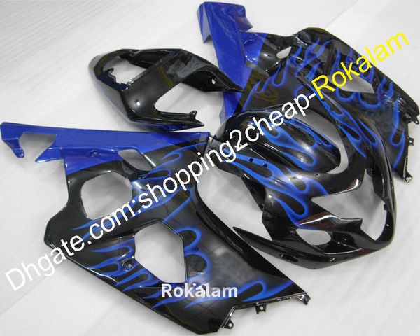 Kit carenature moto per Suzuki GSXR GSX-R 600 750 2004 2005 K4 Blue Flame Kit carrozzeria carenatura nera (stampaggio ad iniezione)