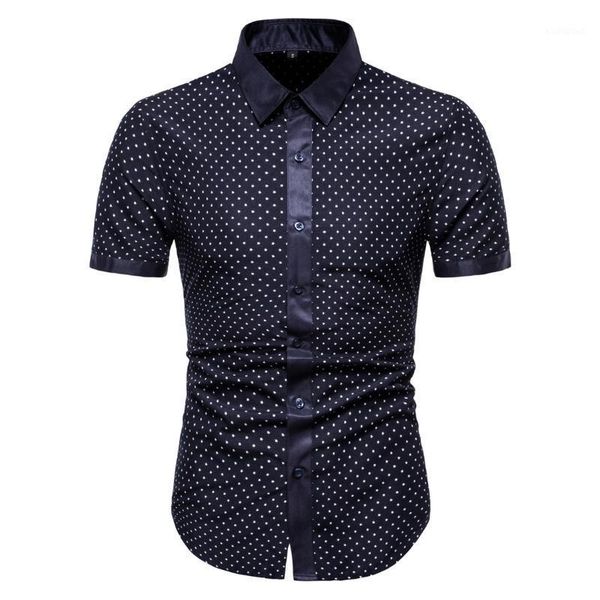 

fashion shirt men pentagram print slim short sleeve male outdoor social casual blouse summer new arrival navy white1, White;black