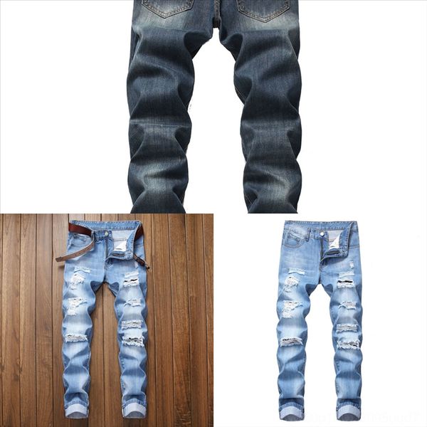 

wa6of men's distressed ripped jeans fashion designer mens jeans slim motorcycle moto pants hole causal mens denim man regular jeans bik, Black
