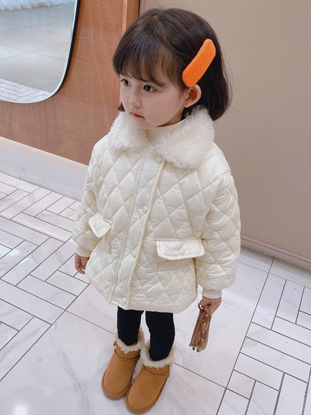 

medium thick down and down cotton dress girls' foreign style waistcoat cotton padded clothes pure color baby cotton clothes light coat, Blue;gray