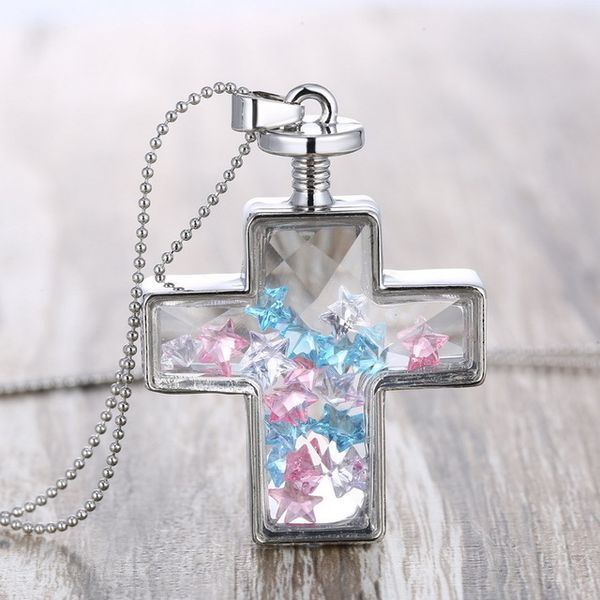 

european and american new cross necklace creative diy wishing stone pendant, Silver