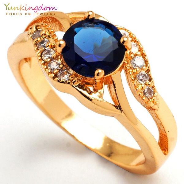 

yunkingdom fashion weeding rings for women blue crystal cubic zirconia jewelry gold-color rings wholesale, Golden;silver