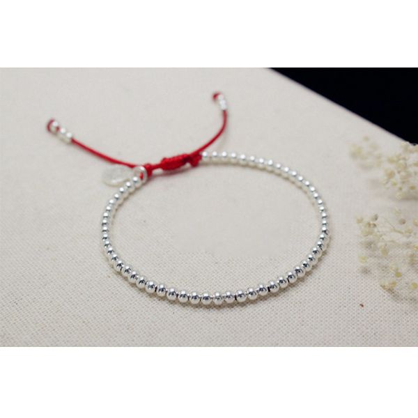 

925 sterling silver beads bracelet handmade red rope bracelets for women red thread bangle lucky jewelry girls lady gift 201209, Black