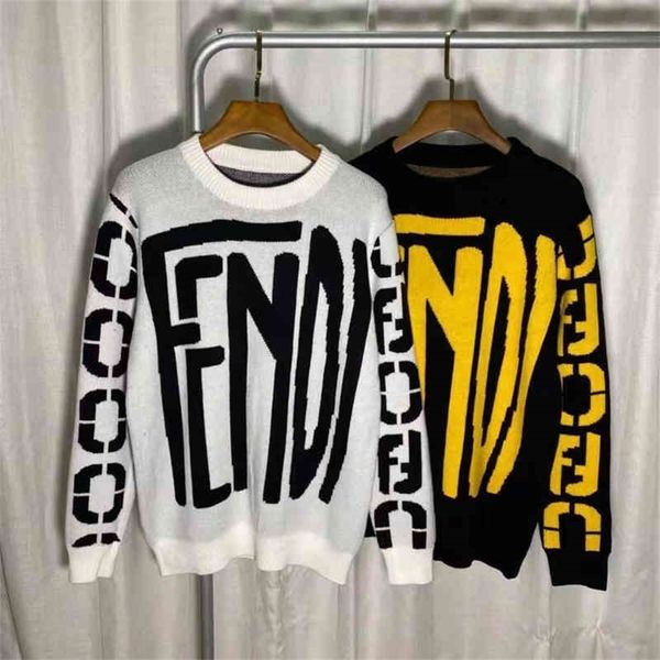 

[real sof picture]high version tide brand letter large jacquard sweater loose and thin women, Black;brown