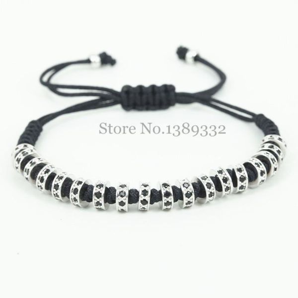 

New Fashion Anil Arjandas Men Bracelets Micro Pave Black CZ Stoppers Beads Briading Macrame Bracelet For Men Jewelry Gift, Golden;silver
