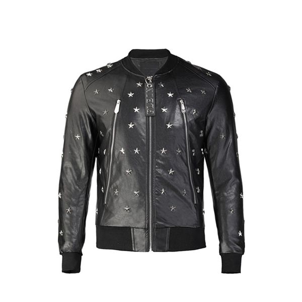 

leather men's wear imitation leather pu star rivet motorcycle jacket jacket h1209, Black