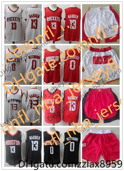 

mens james throwback 13 harden russell houston nba 0 westbrook basketball shorts rockets basketball jersey grey red white, Black;red