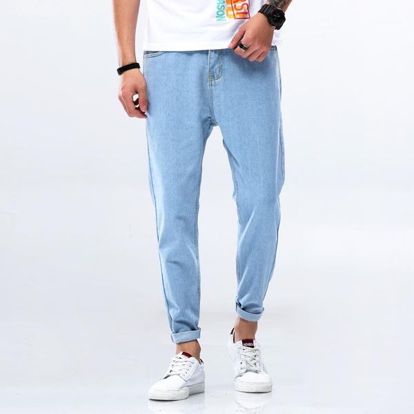 

loose jeans men solid simple pencil pants cotton classic cargo pant jeans male trousers youth ankle-length pant brand 20201, Blue