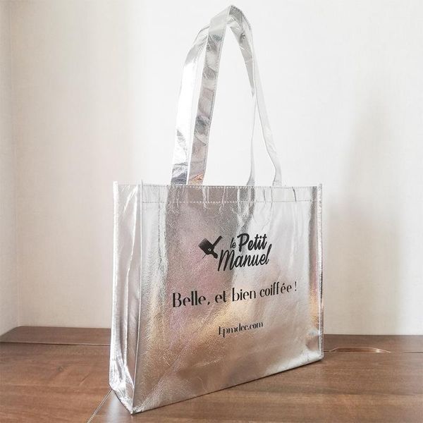 

500pcs/lot silver non-woven bag tote package custom high-quality eco handbags reusable grocery shopper wholesales1