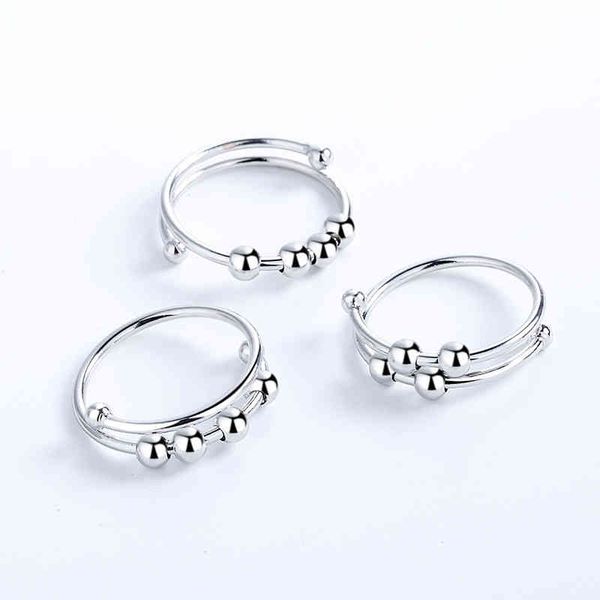 

fidget rings for women men y anti stress anxiety ring single coil antistress spiral beads rotate jewlery, Silver