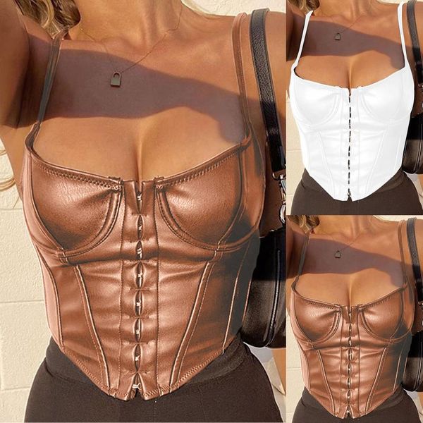 

leather crop 2021 womens fashion all-match sling slim short umbilical vest tee shirt blous corset camisole #t1g, Black;white