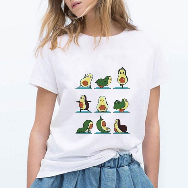 

luckyroll funny cartoon avocado gymnastics tshirt summer kawaii white short sleeve tees casual fruit printed trendy clothes