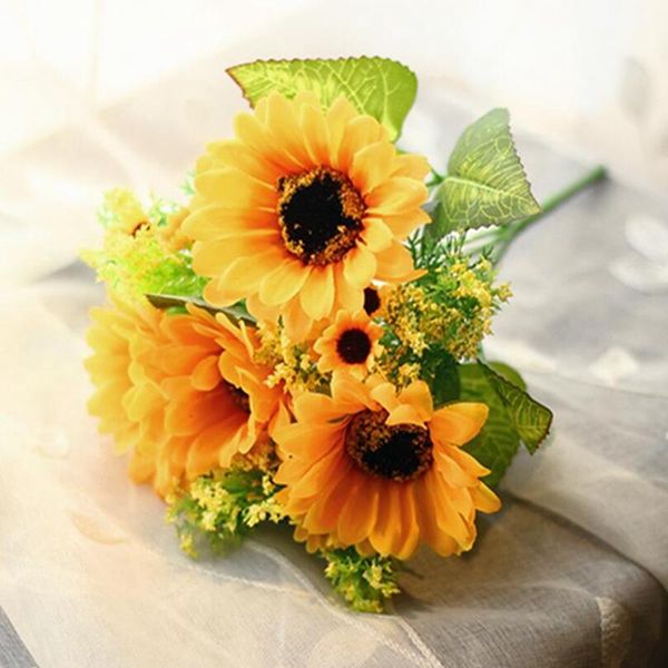 

heads plastic sunflower artificial flower fake flores bouquet simulation flowers decorate party wedding decoration decorative & wreaths