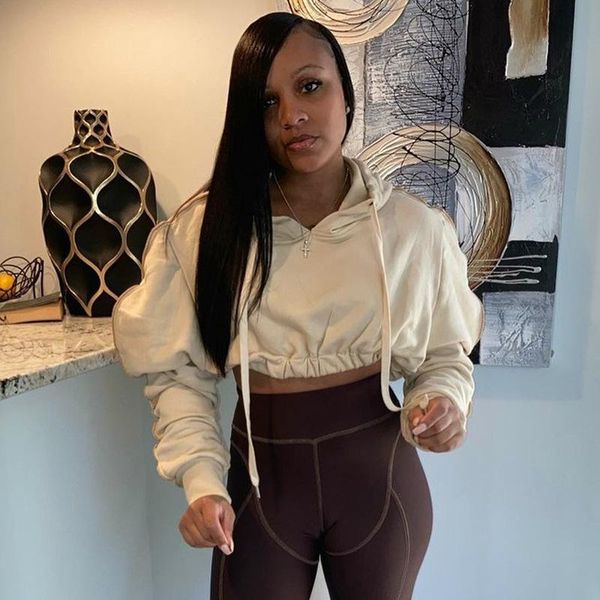 

women's sweaters europe and america 2021 autumn winter casual slim solid color long-sleeved pile sleeve apricot hooded pullover sweater, White;black