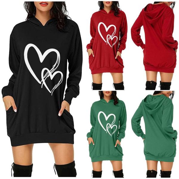 

ladies hoodies double love printed hooded buttocks pocket fashion and comfortable dress streetwear oversized sweatshirt d3, Black