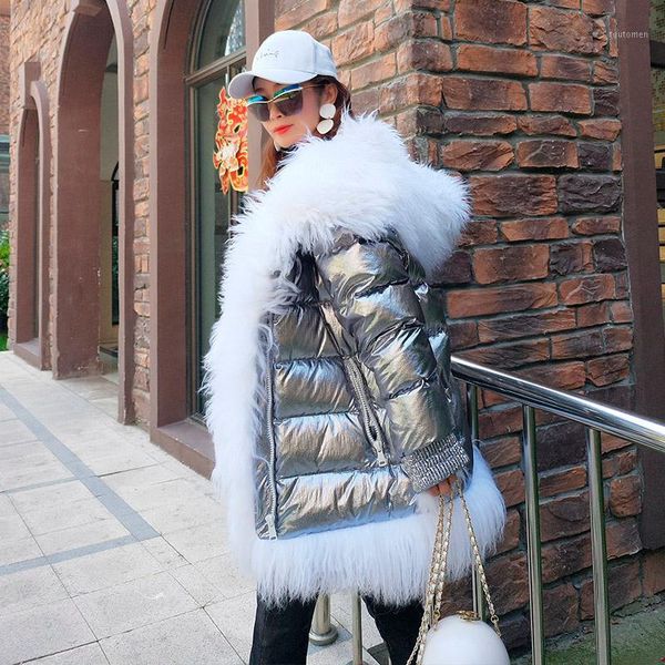 

2020 winter new fashion street womens thick warm down jacket luxurious real mongolian fur coats outerwear new collection, Black