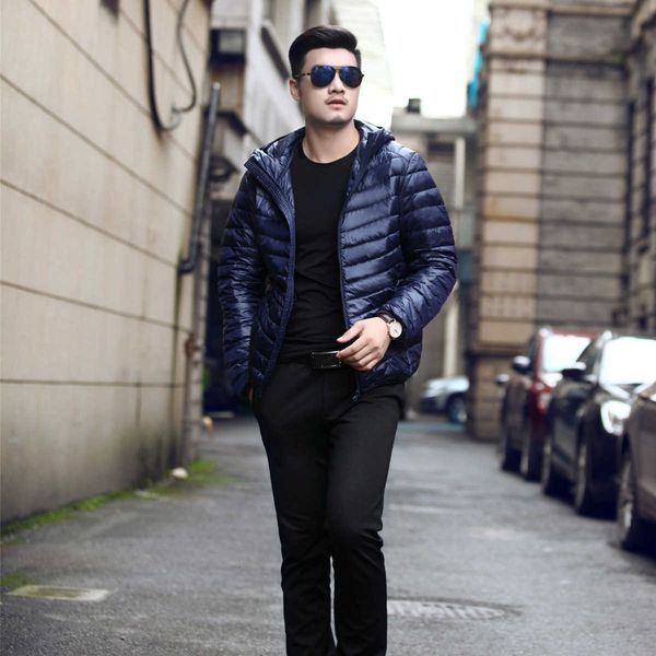 

2020 new lightweight short ultra thin sports men's hooded down jacket, Black