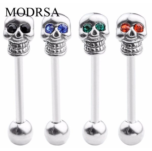 

modrsa 1piece stainless steel industrial barbell punk crystal skull tongue ring helix piercing stainless steel body jewelry f sqcike, Silver