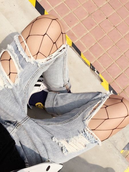 

hollow out pantyhose female mesh black women tights stocking slim fishnet stockings club party hosiery tt016-3, Black;white