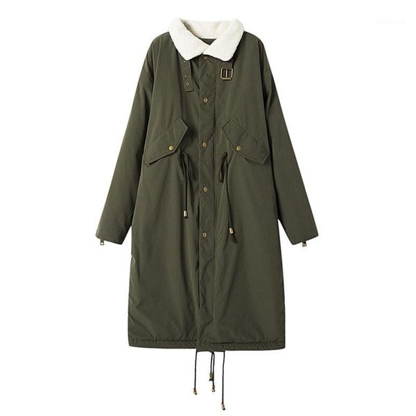 

2021 winter new thick loose lamb wool cotton coat ladies long waist cotton coat s- trend mf0551, Black