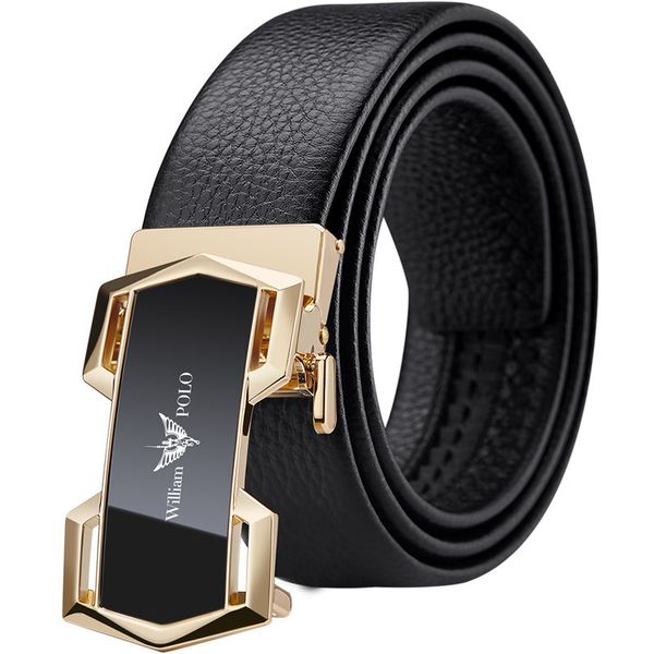 

williampolo real automatic buckle layer leather men's pants belt business casual men, Black;brown