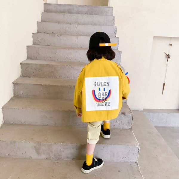 

autumn boys and girls cartoon loose stand collar jackets oversized fashion yellow outwears coats 1-6y 201118, Blue;gray
