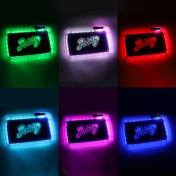 

coloful rolling trays with led glow rechargeable dry herb rolling storage holder cookis runtz blackwoods multi-color