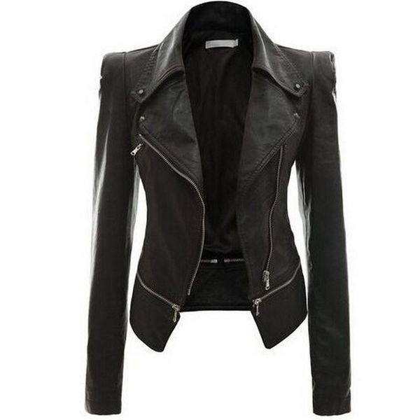 Bella Philosophy Fit Motocycle Jacket Autunno Slim Faux Leather Coat per donne Plus Outwear Solid Casual With Zipper 201030