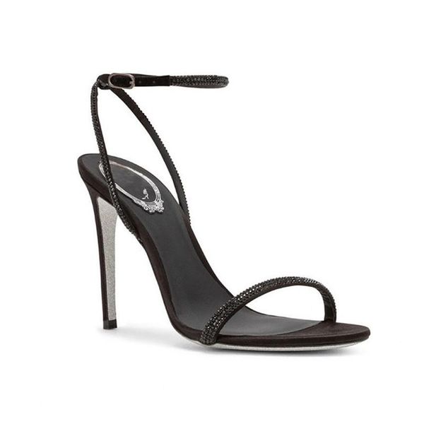 

crystal women sandals open toe summer shoes elegant lady stilettos for daily party rhinestones woman pumps sparkle heels, Black