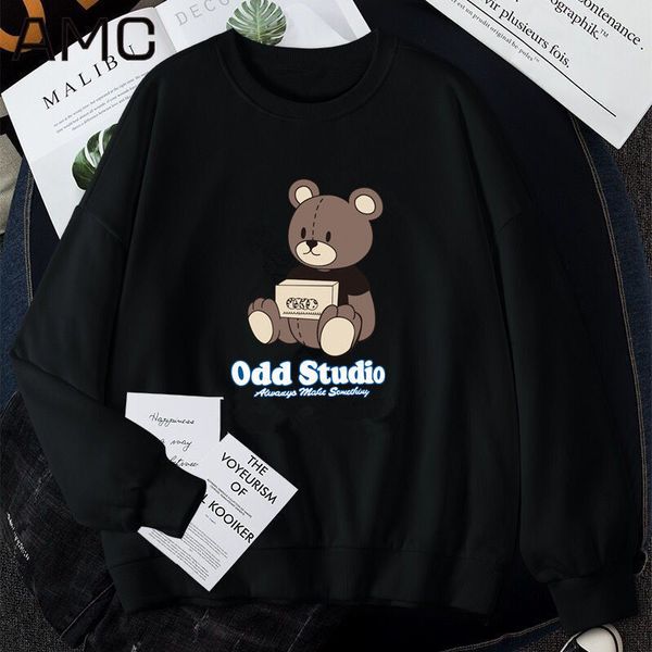 

lbear sweater women's loose plush harajuku wind autumn and winter versatile ins fashion korean student long sleeve top, Black