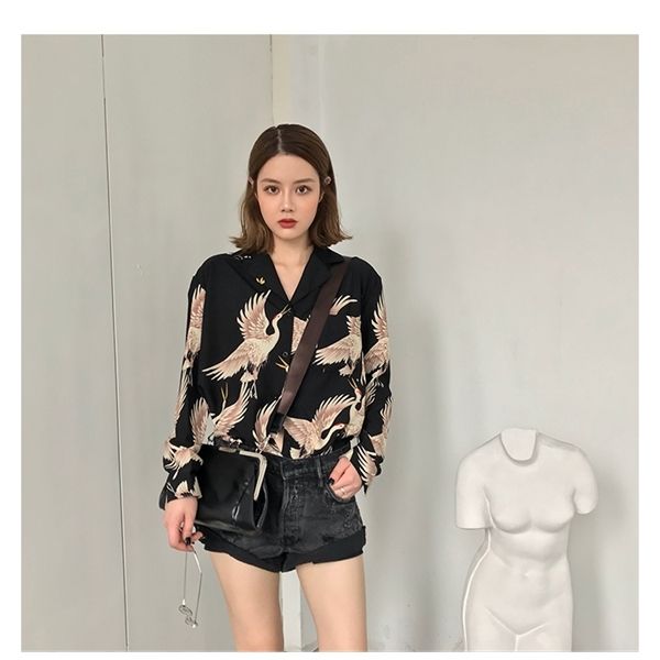 

vintage printed fashion women blouses 2020 long sleeve shirts print chiffon blouse ladies loose femme 0845 30 q1219, White