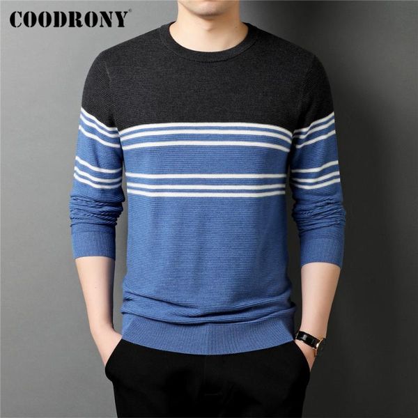 

men's sweaters coodrony brand spring autumn fashion contrast striped long sleeve o-neck knitwear sweater pullover men clothes c1, White;black