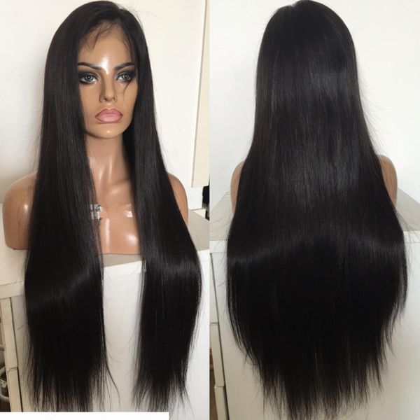 

selling 8a quality natural hairline wig 130 density silky straight lace wig brazilian hair lace front wig with baby hair ing, Black;brown