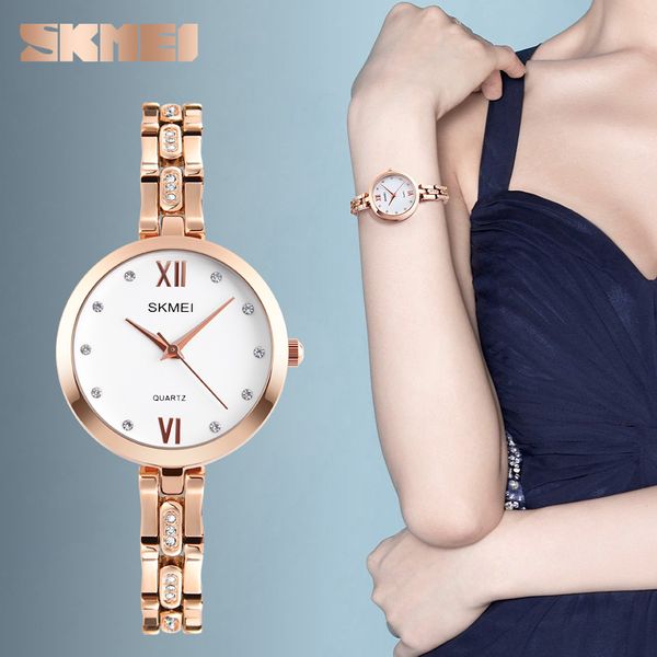 

skmei fashion women watches mujer relojes luxury rhinestone 30m waterproof quartz watch dress wristwatches relogio feminino, Slivery;brown