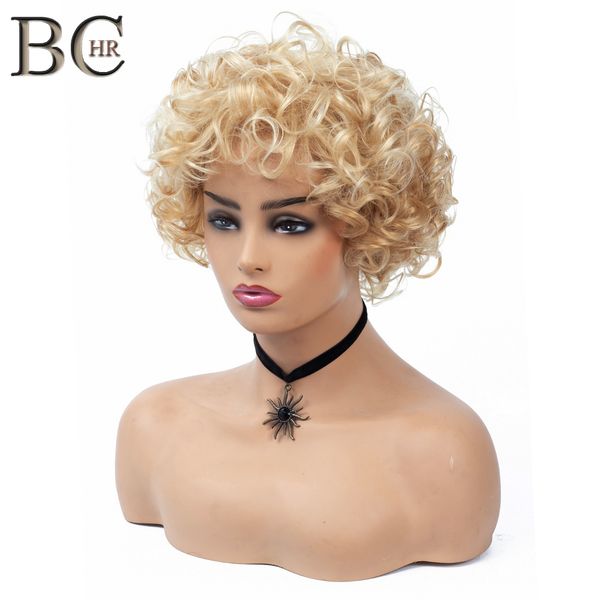 

short curly synthetic wigs golden party hair for white women wig blonde mixed colors high temperature fiber machine made, Black