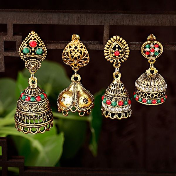 

indian color rice beads exotic noble bell pendant earrings, Silver